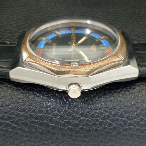 Vintage 1986 Citizen Automatic Mens Silver Watch W/daydate & Red accents - Picture 5 of 9